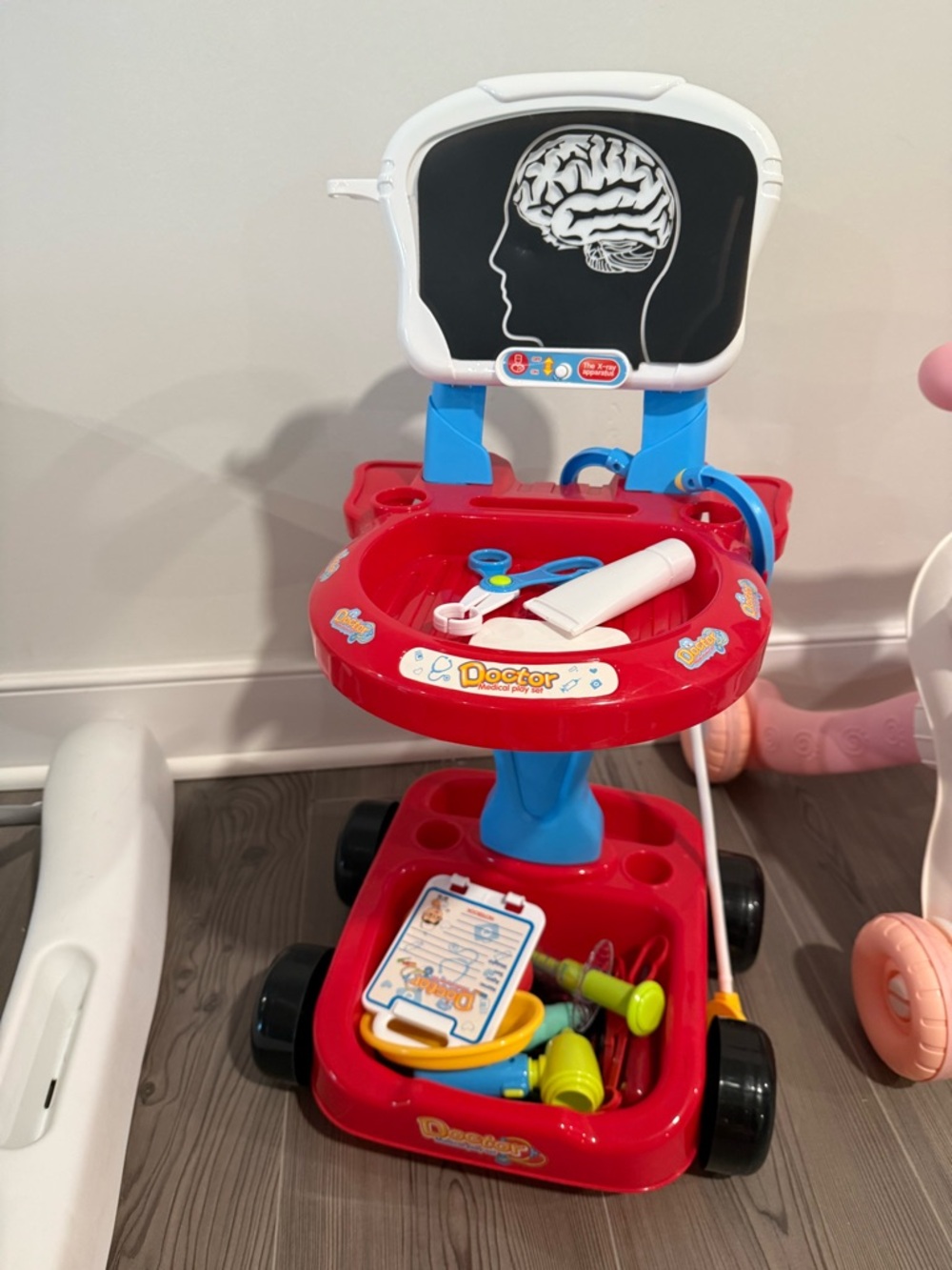 Red Kids Doctor Playset with Brain Board - Toy Medical Cart